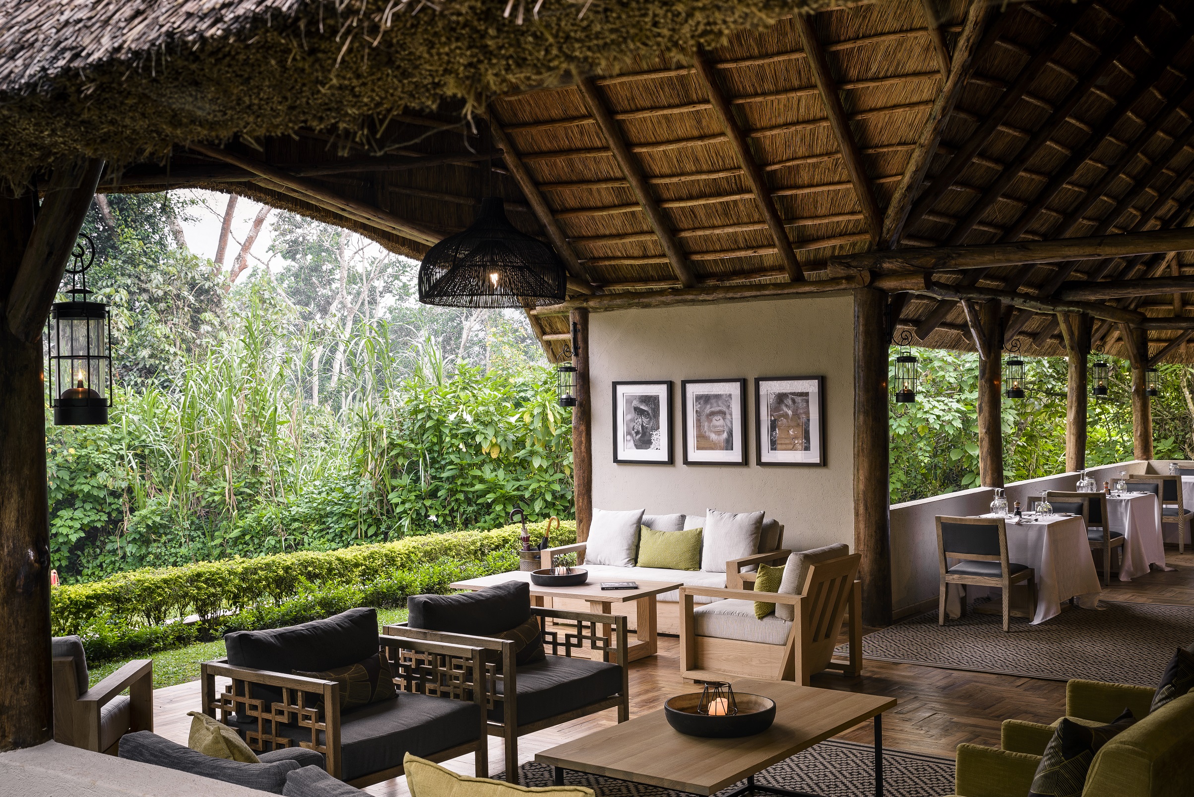 Outdoor lounge area at Sanctuary Gorilla Forest Camp in Uganda